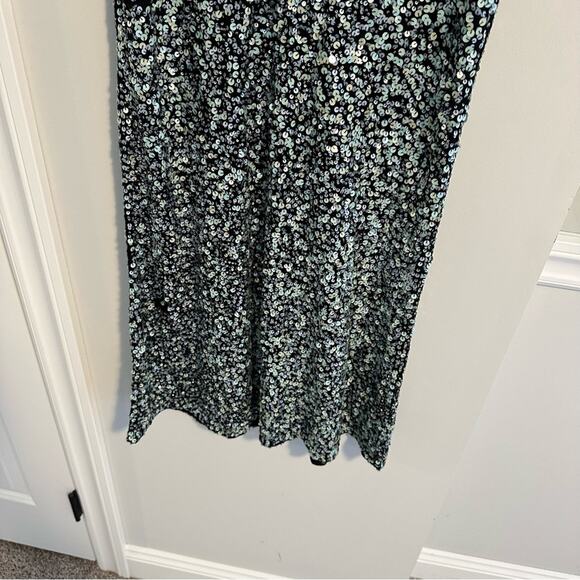 Anthropologie Varun Bahl Blue Sequin Floral Embroidered Mini Dress 6 - Picture 5 of 11